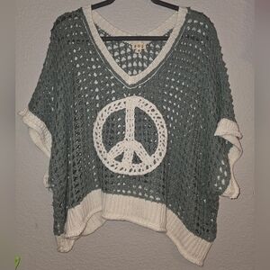 POL Open Crochet Oversized Peace Sign Sweater